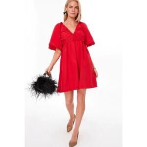 Tuckernuck Hyacinth House Red Courtney Mini Dress Small Babydoll Puff Sleeves Z6